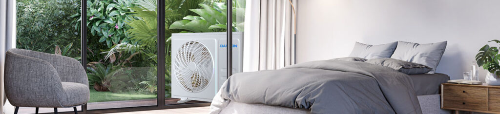 Klimagerät von Danyon im modernen Schlafzimmer, sorgt für angenehme Raumtemperatur und Komfort.