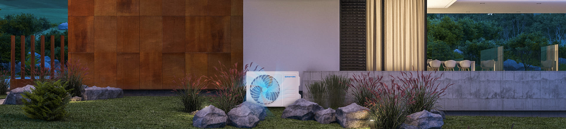 Energieeffiziente Wärmepumpe im Garten.